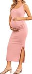 Ekouaer Stretchy Baby Shower Dress Long Ribbed Knit Pregnancy Loungewear Sleeveless Tight Long Dresses Pink M