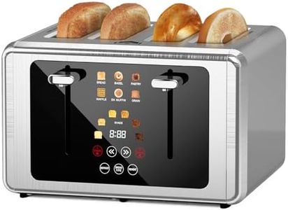 WUNLY 4 Slice Toaster, Touchscreen & Dual Independent Control Panel，5 Basic Functions & Digital Countdown Toasters, 6 Shade Settings＆6 Bread Types, Smart Bread Maker Mute/Screen-Off,Platinum