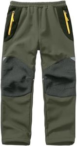 liyiyiyia Kids Boys Snow Pants, Girls Outdoor Fleece Lined Softshell Ski Hiking Fishing Winter Warm Insulated Pants 9055 Army green-L