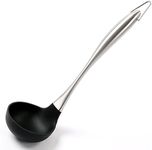 Premium Solid Silicone Ladle Heat Resistant Soup Ladle Scoop with Stay-Cool Stainless Steel Handle By Lisdripe,Black