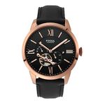 Fossil Men's Townsman Automatic Stainless Steel and Leather Two-Hand Watch, Color: Rose Gold, Black (Model: ME3170)