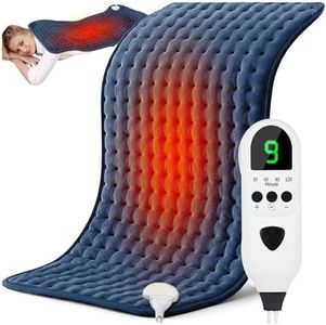 Electric Heating Pad with LCD Display, 9 Heat Settings & 4 Auto-Off Timers, Ultra-Soft Washable Flannel Electric Heat Pack for Back, Neck, Shoulders, Abdomen, Knee, Muscle Relief, 30 x 60cm