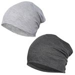 FabSeasons Cotton Slouchy Beanie and Skull Cap for Summer, Winter, Autumn & Spring Season. Combo Pack of 2 (Gray, Dark Gray)