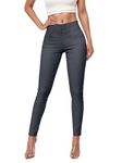 Hybrid & Company Womens Hyper Ultra Stretch Comfy Skinny Leg 3 Button Wide Waist Work Casual Pants, Charcoal, Small