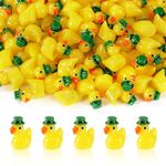 80pcs Mini Resin Ducks, St. Patrick's Day Resin Duck Figurines Irish Green Hat Tiny Miniature Ducks for Crafts Dollhouse Mini Garden Landscape Home St. Patrick's Day Gift Decoration