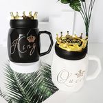 BonZeal Ceramic Anniversary Gift for Couple Set of 2 Mugs King Queen Mug Tea Coffee Cup Birthday Gift for Boyfriend Girlfriend Diwali Gift Hampers for Relatives Wedding Gift for Couples 450 ml