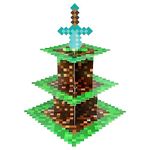 Pixel Game Style Cupcake Holder, 3-Tier Cardboard Cupcake Stand, Dessert Tower Display for Birthday Party Supplies Decoration