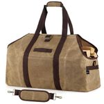 BONTHEE Waxed Canvas Firewood Carrier, Extra Large Log Tote Bag, 36 x 24 inches, Waterproof, Light Khaki (Khaki)