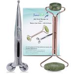 JunoBull Face Massager Set of Jade stone Roller (metal handle) & 3D Manual Roller (ABS material) -used as Beauty and glowing Skin care tool for men & women