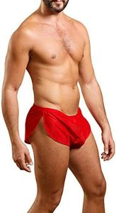 Hombres Extremo Malla Pantalones Cortos con Grande División Lados Ropa Interior Bóxers Bragas Slips Rojo L