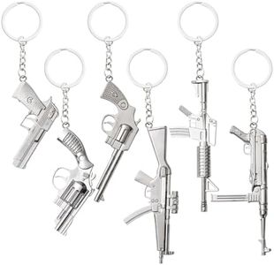 Juvale 6 Pack Mini Gun Keychains for Men, Silver Metal Pistol Key Ring Pendants (6 Assorted Designs and Sizes)