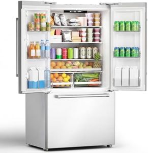 20.3 Cu. Ft. French Refrigerator, 3-Door French Door Refrigerator with Built-in Ice Maker, Digital Temperature Control with Bottom Mount Freezer Drawer for Kitchen Commercial-Stainless-Steel