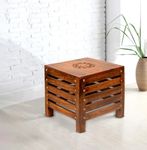 SATTVA Wooden Stools for Living Room Sitting Chair for Home Handcrafted Antique Finish | Handmade Table for Office | Home Furniture | Outdoor/Indoor Décor | Square Stool