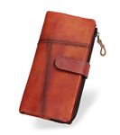 LETEULO Women's RFID Blocking Clasp Wallet Vintage Hand Rubbing Leather Wallets Organizer (Bright Red)