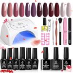 Beetles Gel Polish Starter Kit - 6 Rose Petals Winter Colors With 48W UV LED Lamp, Base and Top Coat - Peach Pink Purple Burgundy Red Christmas Nail Set