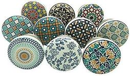 SHRIYAM Ceramic Vintage Pottery Drawer Handle Door Knobs and Pulls for Kitchen Cabinets Home Interior Decor Hardware (D-1.7 x H-2.5 Inch, 20, Asin, Assorted Colour) - Pack of 20