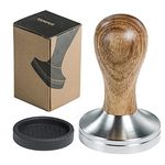 Ezebesta 58mm Tamper Barista Espresso Hand Tamper with Tamper Mat 304 Stainless Steel Base and Wooden Handle for Portafilter Coffee Machine