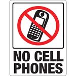 HY-KO Products Hy-Ko Plastic Sign White 9" X 12" No Cell Phones Polystyrene