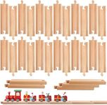 30 Pcs Wooden Train Track Bulk Straight Train Track Hardwood Train Track Expansion Packs for Most Major Toy Trains Railway Table Activities Games