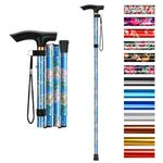 supregear Folding Cane, 5-Level Adjustable Height Walking Stick Lightweight Portable Cane Travel Cane with Wrist Strap and T Handle for Elderly Disabled Men Women, Blue Floral