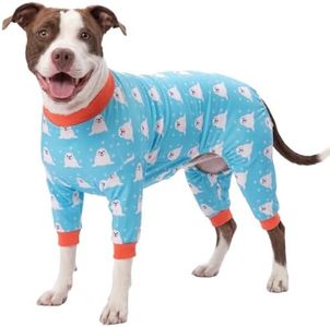 LovinPet Large Big Dog Pajamas - Anxiety Calming, Anti Licking Dog Onesie, Turquoise Sea Plants Print. Large Breed Dog Jammies, Pet PJ's for Travel & Home,Blue Large