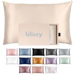 Blissy Silk Pillowcase - 100% Pure Mulberry Silk - 22 Momme 6A High-Grade Fibers - Silk Pillow Cover for Hair & Skin - Regular, Queen & King with Hidden Zipper (Queen, Champagne)