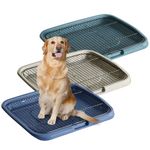 MAK7 Online Dog Poop Training Tray with Metal Mesh Grid, Indoor Pet Waste Management System, Size 65cm X 50cm, Removable Grid for Easy Cleaning ASORTED Colors (Blue/Green/Grey)