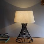 Homesake Modern Table Lamps, Spiral Metal Wire Black Base with Fabric Lampshade for Home Office Cafe Restaurant, (Beige)