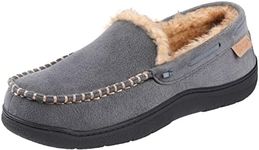 Zigzagger Men's Microsuede Moccasin Slippers Memory Foam House Shoes, Grey,11 UK