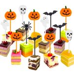 Namalu Plastic Halloween Picks Halloween Cupcake Topper Picks Pumpkin Bat Skull Ghost Fruit Picks Halloween Toothpicks Cocktail Picks Skewers Sticks for Appetizers Birthday Party Favors (50 Pieces)