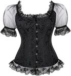 SZIVYSHI Corset Tops for Women with Sleeves, Bustier Overbust Lace Up Bodice Lingerie, Black 2306, X-Large