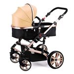 Teknum 3in1 Pram Stroller/Sleeping Bassinet/Extra Wide Seat/Wide Canopy/360° Rotating Wheels/Fully Recylinable/Car Seat Compatible/Coffee Holder/Spill Proof Mat/Newborn Baby/Kids,0-3 Years(Khaki)