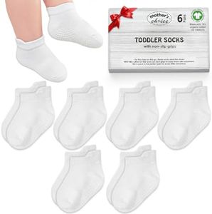 Mother's Choice Organic Cotton GOTS Certified Ankle Baby Socks 6 Pairs, 6M - 5Y For Infants & Toddler Socks Non Slip Baby Girl & Boy Socks (US, Age, 6 Months, 12 Months, White)
