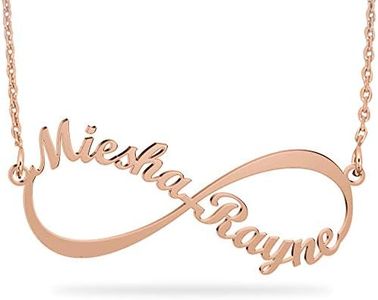 JOELLE JEWELRY Collier avec nom personnalisé Infinity en Or Rose Argent Massif 925 Fait sur Mesure avec 2 Noms