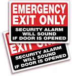 iSYFIX Emergency Exit Only Stickers – 2 Pack 10x7 Inch – Premium Self-Adhesive Vinyl, Laminated UV, Weather, Scratch, Water & Fade Resistance, Security Alarm Will Sound if Door is Opened Signs