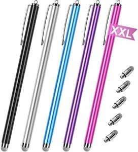 Stylus pens for Touch Screens [5 Pack Long Pen Body] Fiber mesh Tips High Sensitivity & Fine Point Capacitive Pen Compatible for ipad iPhone Android Tablet Laptop Microsoft Surface Chromebook