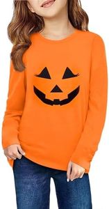 Arshiner Girls' Long Sleeve Tee Shirt Fall Shirts for Toddler Casual Cotton Clothes Halloween-Orange 9-10 Years