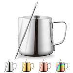 Milk Jug 12oz 350ml, Kyraton Stainless Steel Espresso Steaming Pitchers with Decorating Pen, Milk Frother Jug Cappuccino Latte Art Barista Steam Pitchers Milk Jug Cup (Silver)