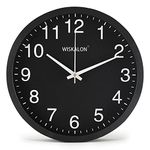 WISKALON Silent Wall Clock,10 inch Glass Modern Wall Clock,Battery Operated Round Wall Clock,Black Wall Clock for Kitchen/Living/Dining/Bedroom/Bathroom/Indoor,Classic Decorative Wall Clock