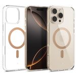 CASEOLOGY by Spigen Capella Mag for iPhone 16 Pro Max Case [Ultra Clear] Military Grade Drop Protection Side Grip Patterns Back Cover Case for iPhone 16 Pro Max (TPU and PC | Clear Sepia Gold)