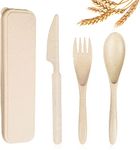 Star Work Wheat Straw Cutlery,Portable Cutlery Spoon Fork Knife,Resuable Flatware Set with Case for Adults Travel Utensils,Eco-Friendly Non-Toxin BPA Free (Beige)