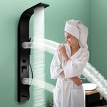 InArt 304 Grade Stainless Steel Shower Panel/5 in 1 Shower System/Handshower with Waterfall Outlet/Tub Spout/Body Massage Spray With Hot & cold Mixer Jets Rainfall & Mist Black