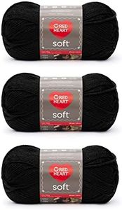 Red Heart Soft Black Yarn - 3 Pack of 141g/5oz - Acrylic - 4 Medium (Worsted) - 256 Yards - Knitting/Crochet