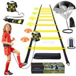 YGORTECH Football Training Equipment, Speed Agility Training Set, Football Kick trainer, Agility Ladder, Resistance Parachute, 6 Disc Cones & Jumping Rope, Football Skills Equipment for Kids+Gift Box