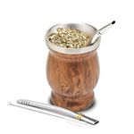 BALIBETOV Yerba Mate Set - Double Wall Stainless Steel Yerba Mate Gourd - Mate Cup and Bombilla (Straw) - Modern Yerba Mate Cup - Easy to Clean Mate Gourd for Yerba Mate Loose Leaf Drinking. (Wood)