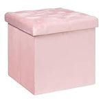 B FSOBEIIALEO Storage Ottoman Cube, Velvet Tufted Folding Ottomans with Lid, Footrest Stool Padded Seat for Bedroom (Pink, Medium)