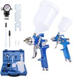 Voilamart 2 Set HVLP Gravity Feed Spray Gun Set with 600CC 125CC Cup Paint Sprayer Airbrush Painting Tool Kit with Copper Nozzle 1.4MM 0.8MM