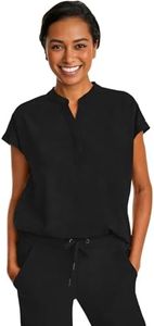 Healing Hands Women's Scrub Top Relaxed Fit Journey Top - 2 Pockets with Knit Details, Dolman Sleeve and Rounded Hem - 2152, L, Black