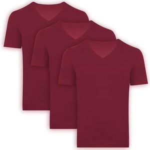 BAMBOOVEN Men's V-Neck T-Shirt (3 Pack) Burgundy-975 - X-Large