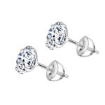 HIGHSPARK 925 Silver Solitaire Screwback Stud Earrings | 92.5 Sterling Silver & Round Brilliant Cubic Zirconia Tops for Men Women | Silver 9mm